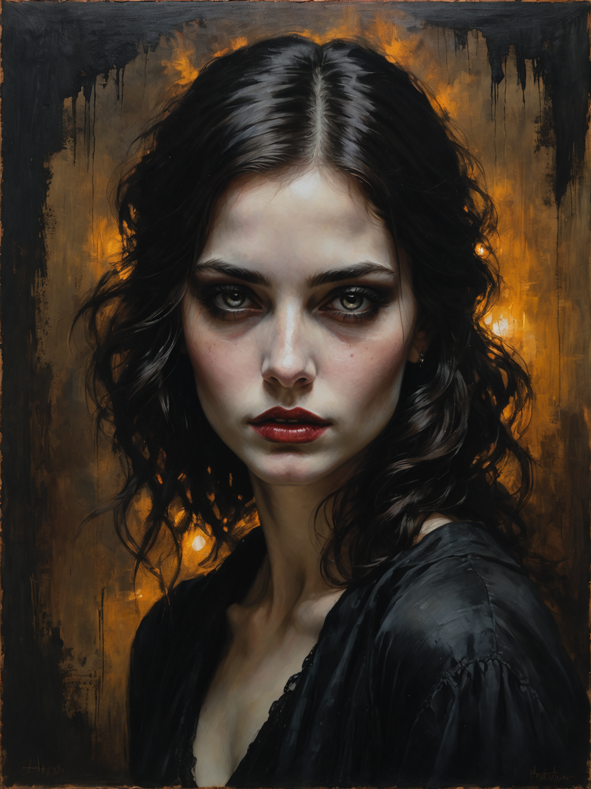 31074851-433200653537535-In Casey Baugh's evocative style, a Gothic girl emerges from the depths of darkness, her essence a captivating blend of mystery.png